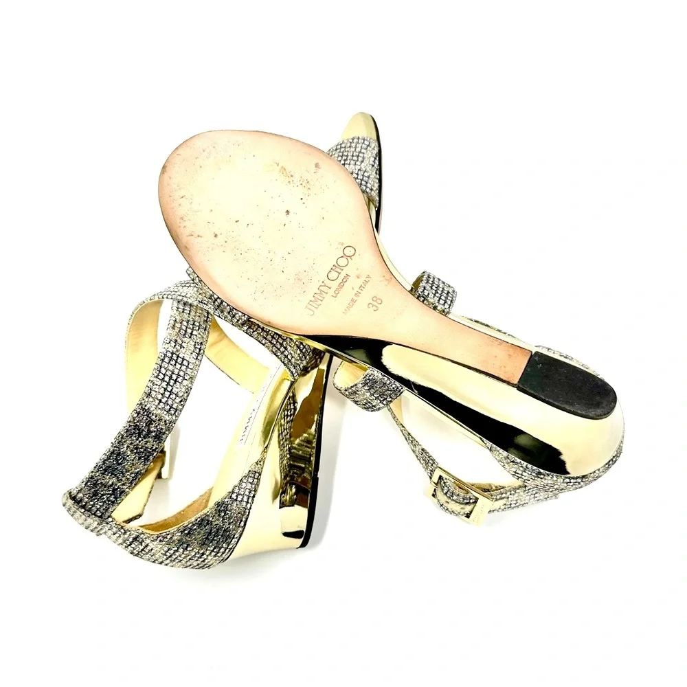 Jimmy Choo Elegant Silver Strappy Women's Open Toe Heels - Sandals Size 38